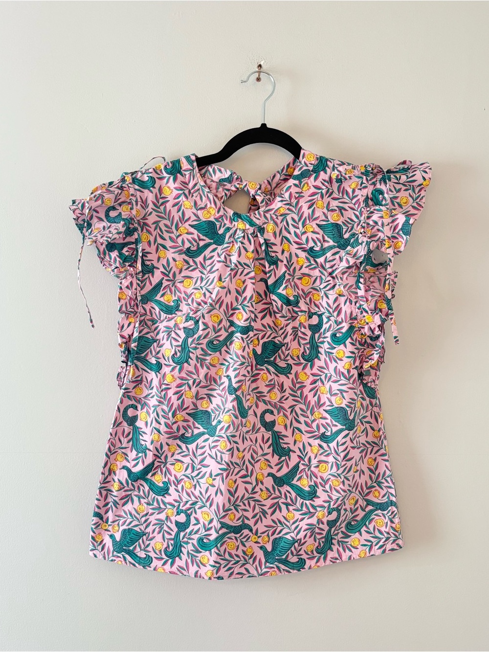 Banjanan Ruffle Trim Blouse Tie Sleeves Cotton Sleeveless Animal Print